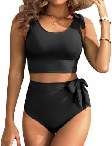Two Piece High Waisted Swimsuits - Women Tummy Control Bikini Modest Bathing Suit 2PC 2025, Size: Large