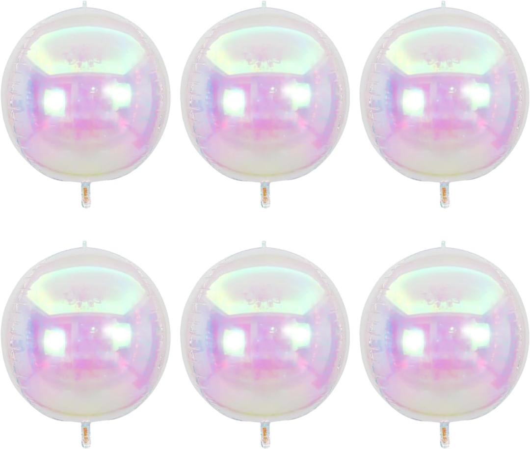 22 inch Iridescent Transparent Rainbow Cube Diamond Round Foil Balloons, for Birthday, Wedding, Party Decorations (4D Round (6 pcs))
