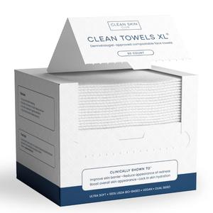 Clean Skin Club Clean Towels XL, 100% USDA Biobased Face Towel, Disposable Face Towelette, Eczema Association Accepted, Makeup Remover Dry Wipes, Ultra Soft, 50 Ct, 1 Pack