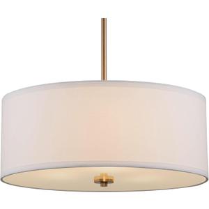 Kira Home Nolan 18" Modern Drum Chandelier with White Fabric Shade, 3-Light Gold Pendant Light with Tempered Glass Diffuser, Cool Brass Finish