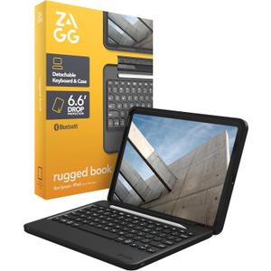 ZAGG Rugged Book iPad 11" (A16)/ 10.9" (Gen 10) Case - Durable Wireless Keyboard Case, Military-Grade Drop Protection, Multi-Device Pairing, Detachable Backlit Keyboard, Black