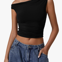 SHEIN Womens One Shoulder Sleeveless Basic Top Double Lined Slim Fit T Shirt Cropped Tee, Large