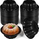 16PCS Mini Chocoflan Mold - 4 Inch Carbon Steel Fluted Mini Flan Molds for Baking, Reusable Nonstick Round Flower Shaped Rund Cake Pans for Chocoflan Cupcake Muffin Brownie Pudding Baking