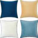 MONDAY MOOSE Decorative Throw Pillow Covers Cushion Cases, Set of 4 Soft Velvet Modern Double-Sided Designs, Mix and Match for Home Decor, Pillow Inserts Not Included (18x18 inch, Blue/Beige)