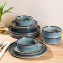 GBHOME Ceramic Dinnerware Sets for 4, 12 Pieces Stoneware Plates and Bowls Sets, Reactive Glaze Dishes -Scratch Resistant, Dishwasher&Microwave Safe (Space Blue)