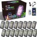 SUNPIE 16 Pods RGBW Rock Lights  Full Beam Angle, 30 High Power Chips, Aluminium Housing, Mounting Pads Included, IP67 Waterproof, Music Mode Underglow Lights, Fits Trucks, SUV, ATV, UTV, Boats