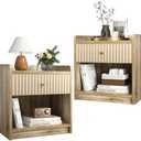 Nidouillet Nightstands Set of 2, Bedside Tables with Drawer, Night Stand Bed Side End Table with Open Storage for Farmhouse Bedroom Living Room Small Space