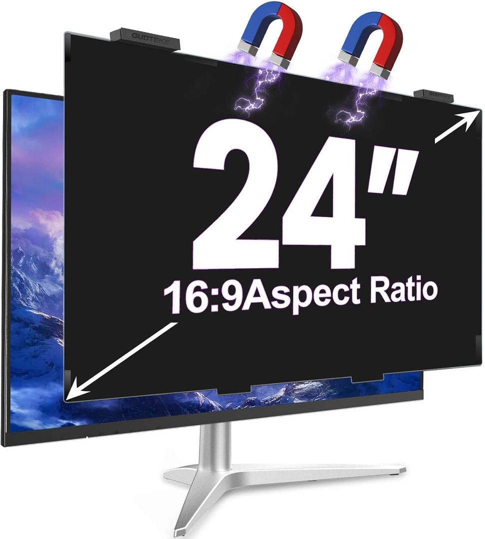 Magnetic 24 Inch Privacy Screen for Computer Monitor 16:9 Aspect Ratio, Hanging Removable Anti-Blue/Glare Protector Film, Anti Spy Desktop Security Private Filter 24in