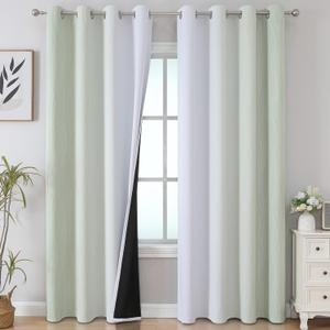 Estelar Textiler Sage Green and Greyish White Gradient Blackout Curtains for Bedroom, Thermal Insulated Ombre Blackout Drapes, Room Darkening Energy Saving Curtains for Living Room,52Wx84L,2 Panels