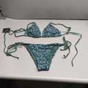 ZAFUL Women's Triangle Bikini Floral String Bikini Set Two Piece Swimsuit Bathing Suits (Medium, 2-greenish Blue)