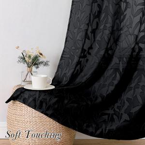 Lecloud Leia 2 PCS Black Sheer Kitchen Curtains 36 Inch Length, Airy & Breathable Clip Textured Leaf Cafe Living Room Voile Curtain Tiers, Dual Rod Pockets Jacquard Bathroom Bedroom Drapes, 38W x 36L