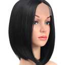 Black Bob Wigs Straight Short Wigs for Women Synthetic Heat Resistant Fiber Hair Middle Part Natural Looking Daily Cosplay Party Wigs 12 Inch (Black)