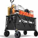 EchoSmile Collapsible Foldable Wagon Cart with 350lbs Weight Capacity, Heavy Duty Folding Utility Sport Wagon with Removeble Wheels for Camping,Grocery,Garden,Beach,Black