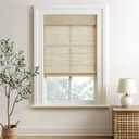 HOMEIDEAS 100% Natural Cordless Roman Shades for Indoor Windows, Light Filtering Privacy Window Treatment, Farmhouse No Drill Blinds for Kitchen, LivingDinning Room, 1 Piece, W34 X L60, Beige