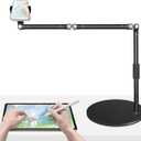 Heavy Duty Overhead Phone Mount for Desk, 17 in Long Arm iPhone Holder, 360 Swivel Stand for Video Recording, Filming, Live Streaming, Cooking, Painting, Crafting (Black)