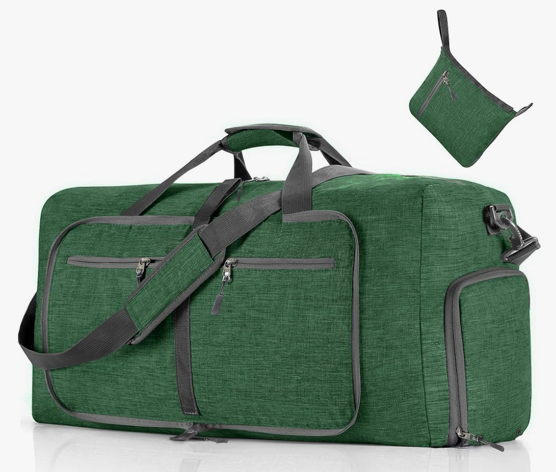 Dimayar 65L Travel Duffle Bag for Men Women - Foldable Duffel Bag with Shoes Compartment - Overnight Bags Waterproof & Tear Resistant(Forest Green)