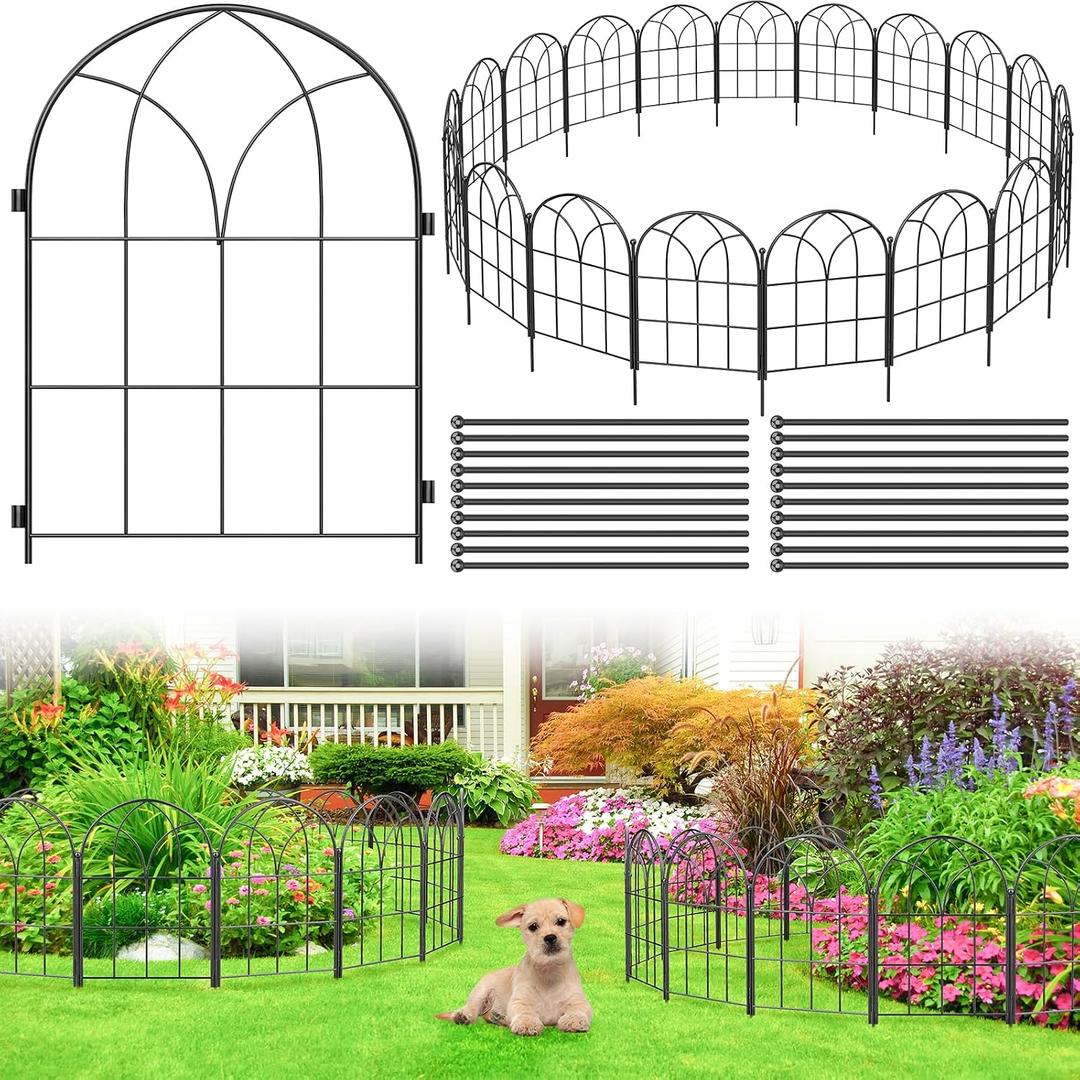Youpehom Garden Fences Animal Barrier, 12.55"*16.48" Black Garden Border Fencing, Arched Rustproof Metal No Dig Fence for Dogs, Outdoor Fence, Dog Fencing for Yard, Flower Bed (Medium 19 pcs)