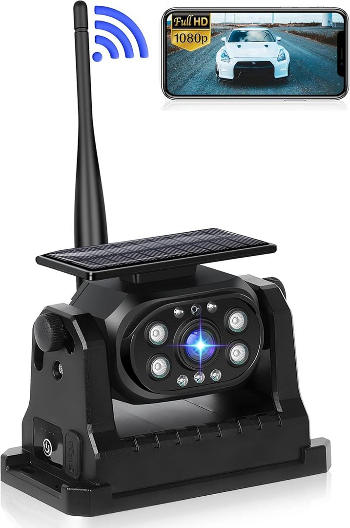 Wireless Backup Camera Solar WiFi - Magnetic Ease of Use Hitch Trailer Truck HD 1080P Clear Night Vision No Lag Rechargeable Rear View Camera Car RV Camper Steady Connection to Phone