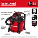 CRAFTSMAN CMXEVBE17595 16 Gallon 6.5 Peak HP Wet Dry Vac, Heavy-Duty Shop Vacuum Wet and Dry with Filter, Dust Bag, Hose and Attachments for Home Projects & Renovations
