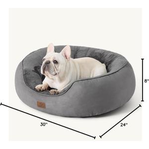 Bedsure Dog Bed for Medium Dogs - Round Washable Medium Pet Bed, Anti-Slip Donut Fluffy Plush Indoor Fur Cat Bed, 30 inches, Grey