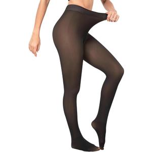 Fleece Lined Tights for Women, Fake Translucent Thermal Leggings High Waisted Warm Pantyhose Sheer Stocking in Winter