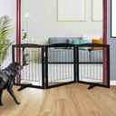 ZJSF Freestanding Dog Fence Indoor, Foldable Dog Gate for Doorways, Stairs or Hallways, Sturdy Wood Extra Wide Pet Gate with Support Feet for The House, Black, 24 "Height-3 Panels