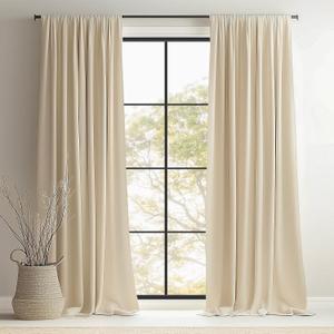 Topfinel Beige Cream Velvet Blackout Curtains 84 Inches Long, Ivory Room Darkening Thermal Insulated Soundproof Modern Nursery Rod Pocket Back Tab Winter Drapes for Living Room Bedroom 2 Panels