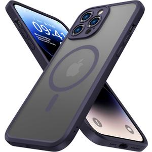 ImpactStrong Magnetic Guard Designed for iPhone 14 Pro Case [Camera Protection] [Military Grade Drop Tested] [Compatible with MagSafe] Slim Translucent Matte Phone Case (6.1") - Dark Purple