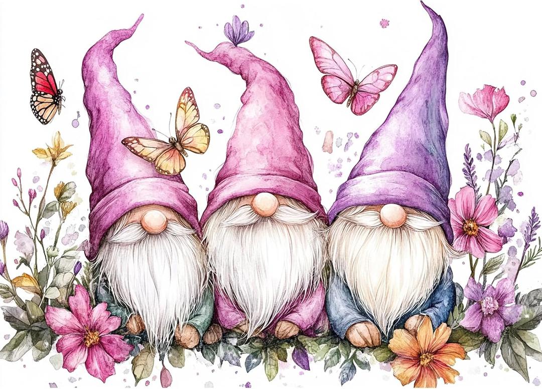 RICUVED Gnome Diamond Painting Kits for Adults, 5D Flowers Diamond Art Kits for Beginners, DIY Full Drill Diamond Gem for Home Wall Decor 12x16Inch