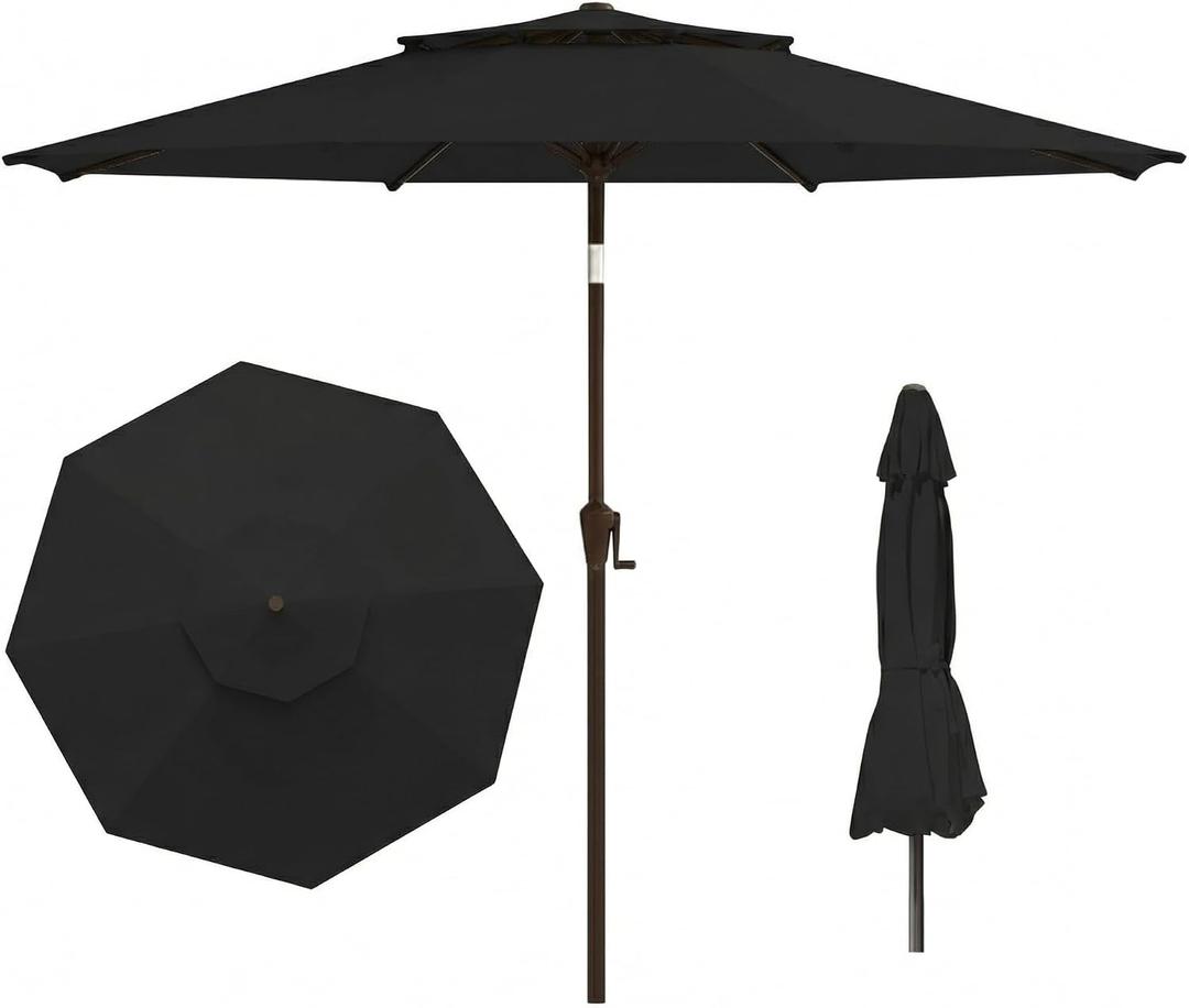 10FT Outdoor Patio Umbrella, 2 Tiers Market Table Umbrella with 8 Sturdy Ribs, Push Button Tilt and Crank, UPF50+ UV Protection for Deck, Pool, Garden and Backyard