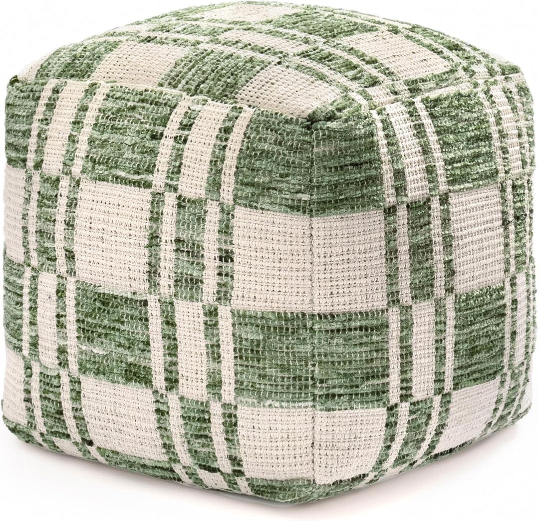 Anji Mountain Pouf Ottoman Foot Rest, Handmade Ottoman Pouf, Comfortable Foot Stool, Decorative Floor Seating for Living Room Decor, Bedroom & Home Dcor Accent - Green, 20"D x 20"W x 20"H