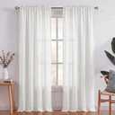 Turquoize White Linen Curtains 96 Inches Long Semi Sheer Curtains Light Filtering Linen Drapes for Living Room/Bedroom 2 Panels Set Rod Pocket Window Treatments Panels,W52 x L96, White