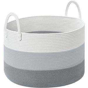 Storage Basket for Organizing, 20"13" Large Laundry Baskets, Cotton Rope Woven Blanket Basket, Toy Storage for Kids, Collapsible Blankets Storage for Living Room, Nursery Room (3-toned Gray)