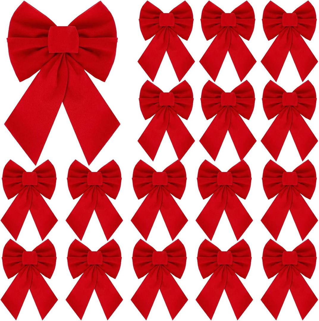 Eboot 20 Pcs Christmas Red Velvet Bows Xmas Ribbon Bow Ornaments Christmas Tree Hanging Bow with Wire for Wreath Garland Gift Wrapping Crafts Home Decoration Holiday Party Supplies(20 Pieces,7 Inch)