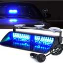 Xprite Blue LED Emergency Dash Strobe Light, Interior Windshield Safety Warning Police Lights w/Suction Cups, 12V Windshield Visor Light Bar for Police Law Enforcement Firefighter POV Vehicles Trucks