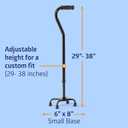 Medline Aluminum Quad Cane with Small Base for Balance, Height Adjustable 29" to 38", Knee Injuries, Surgery Recovery & Mobility, Lightweight Walking Aid for Seniors & Adults, 300 lb Weight Capacity
