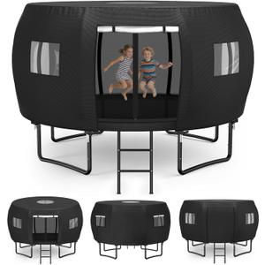 STARTWO 14FT Outdoor Trampoline Cover/Tent, Fit for 8 Curved Poles Round Trampoline, Waterproof UV-Resistant Windproof, Easy to Install, Black(Cover Only)