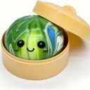 Green Marble Design Mystery Dumpling Squishies with Steamer Box, Soft Stretchy Bao Bun Stress Relief Balls, Sensory Fidget Squeeze Toys for Anxiety Relief, Decompression Desk Toys