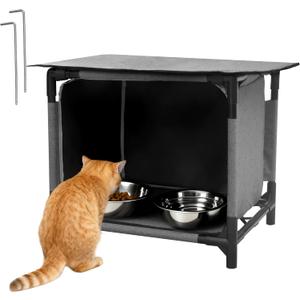 Waterproof Cat House for Outdoor Cat Feeding Station Weatherproof Outdoor Kitty Dining Room Cat Shelter for Stray, Feral Cats and Community CatsNo Bowl