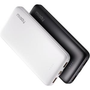 Miady 2-Pack Portable Charger, Slim 10000mAh Power Bank Dark Black+White