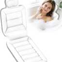 Full Body Bath Pillow for Bathtub, Thick Luxury Bathtub Cushion with Movable Lumbar Support and Laundry Bag, Bathtub Pillows for Head, Neck and Back Support, Bathtub Accessories for Women Spa Gift, White