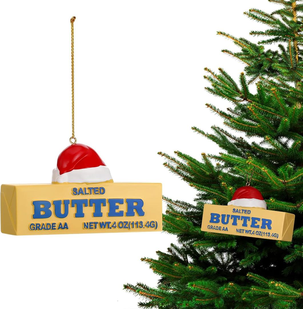 Christmas Butter Ornament Christmas Food Tree Ornaments Food Gifts Resin Funny Hanging for Tree, 4 x 2.4 x 1.2 Inches