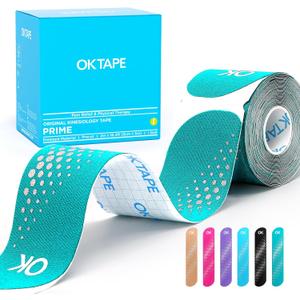 OK TAPE Synthetic Kinesiology Tape Precut Strips, Waterproof Kinesiology Athletic Tape for Joint & Muscle Support, Reflective and Durable K Tape, 2in16.4ft Roll 20PCS | Blue and Green