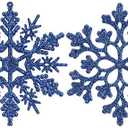 Sea Team Plastic Christmas Glitter Snowflake Ornaments Christmas Tree Decorations, 4-inch, Set of 36, Blue