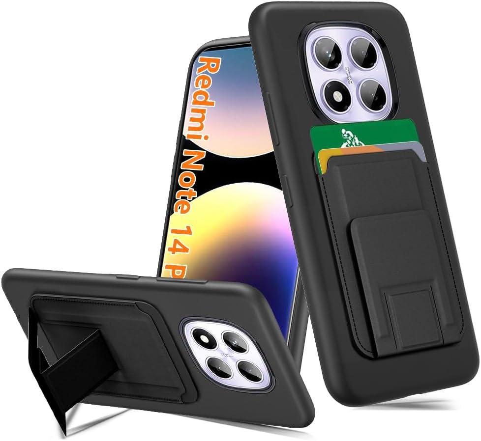 Compatible for Xiaomi Redmi Note 14 Pro 4G (Not 5G) Phone Case, Folding Card Holder/ Slots Kickstand/Stand Wallet Silicone TPU Silim Fit Protective Cover Case for Redmi Note 14 Pro 4G 2025 - Black