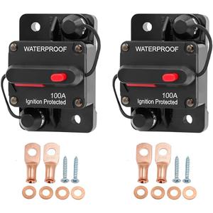 Car Circuit Breaker, 2PCS DC 12V-48V 100A Waterproof Vehicle Stereo Audio Electronic Battery Solar System Inline with Manual Reset Switch, Auto Accessories for Trolling ATV RV
