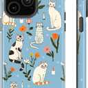 Case Compatible with iPhone 16,Cat Flowers Floral Phone case Design for Girl Women Boy Men,Dual-Layer Soft Silicone Scratch-Resistant Shockproof Phone Cover