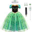 WOXVM Princess Dress for Girls Princess Role Play Costume Christmas Halloween Birthday Party Princess Dress up Green Dress with Accessories, 120 4-5 Years