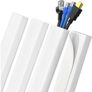 Delamu Cord Hider, 62.8in Cord Covers for Wires on Wall, Wire Covers for Cords, Cable Hider Wire Hider, Cable Cover Management, TV Cord Hider for Wall Mounted TV, 4X L15.7 W1.18 H0.63in (Large, White)