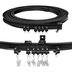 TOKPLNU Ceiling Curtain Track Curved Curtain Rail Wall Mount Flexible Bendable Curtain Track 20 Ft Black Sliding Track System Set for Bay Window, Room Divider